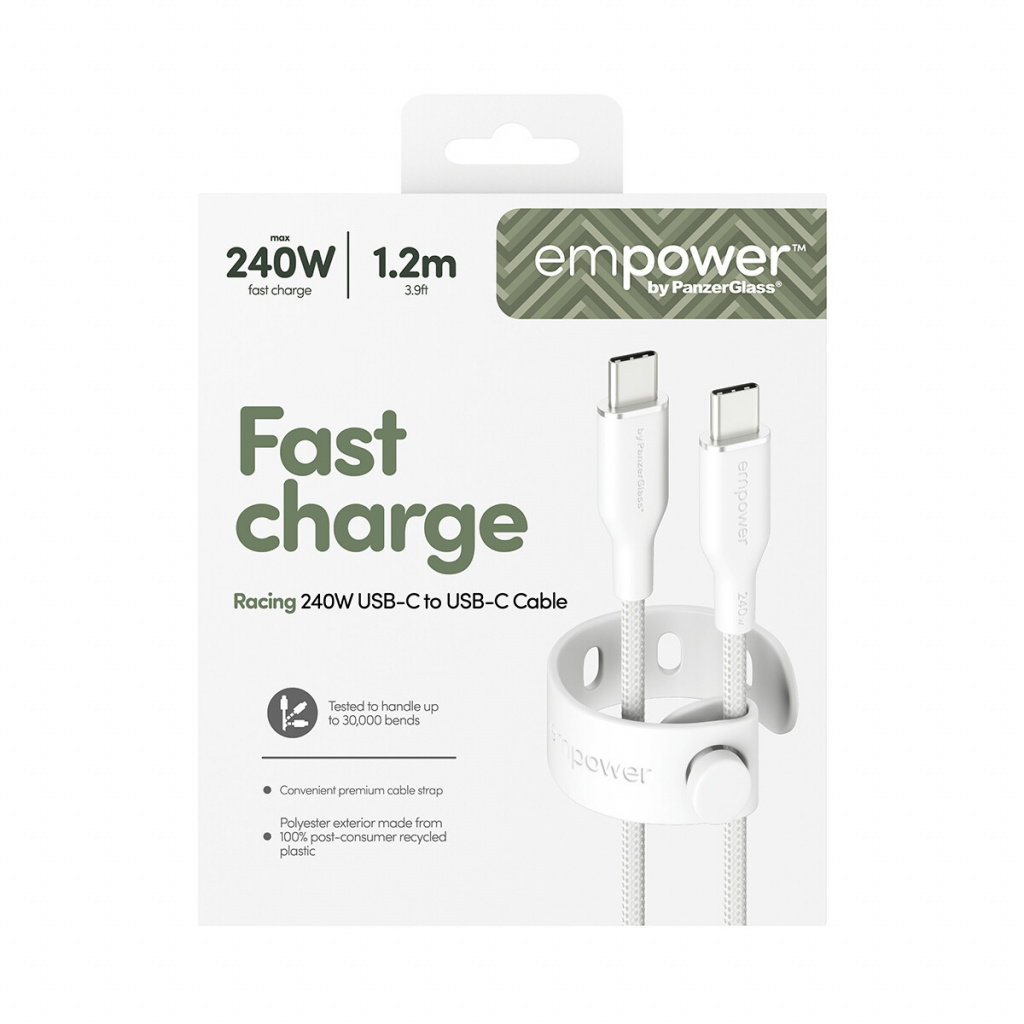 PanzerGlass empower™ by ® Racing 240W USB-C to USB-C Cable | USB 2.0 | 1.2M | Silver White USB-kabel Wit - Afbeelding 3