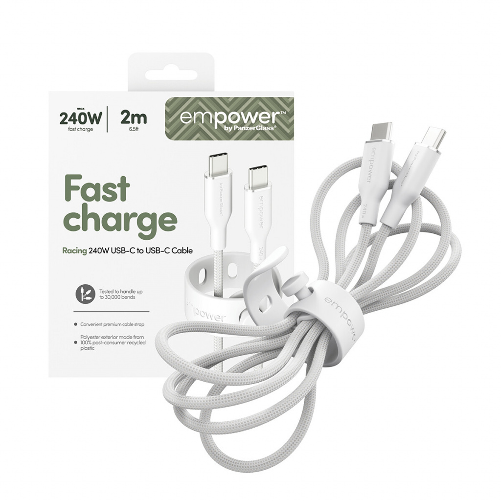 PanzerGlass empower™ by ® Racing 240W USB-C to USB-C Cable | USB 2.0 | 2M | Silver White USB-kabel Wit - Afbeelding 5