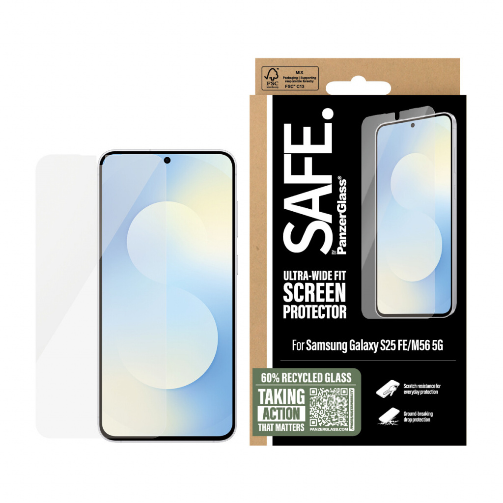PanzerGlass SAFE. by ® Screen Protector Samsung Galaxy S25 FE 5G | M56 5G | Ultra-Wide Fit Doorzichtige schermbeschermer 1 stuk( - Afbeelding 2