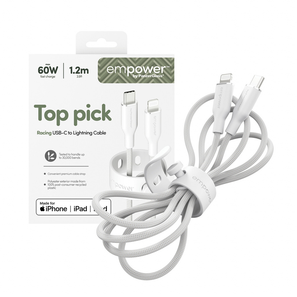 PanzerGlass empower™ by ® Racing 60W USB-C to Lightning Cable | USB 2.0 | 1.2M | Silver White USB-kabel Wit - Afbeelding 5
