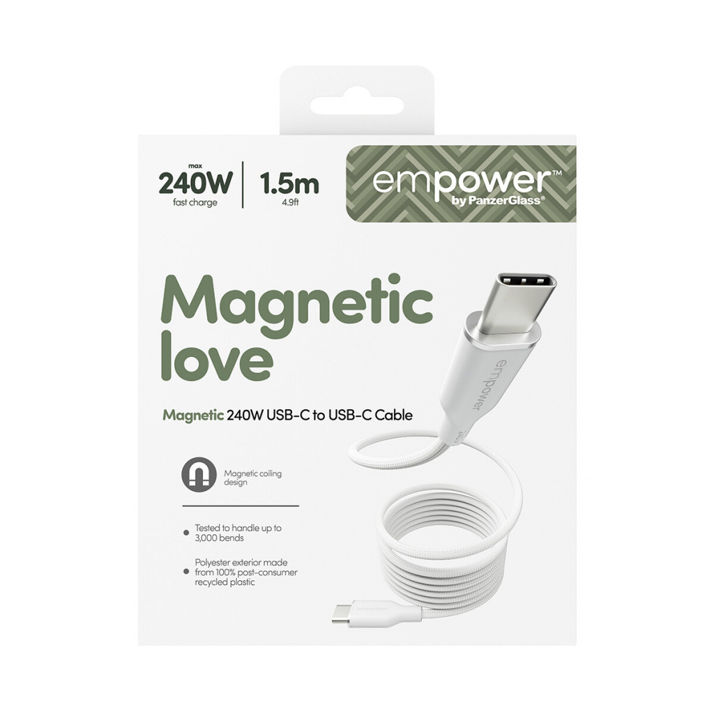 PanzerGlass empower™ by ® Magnetic 240W USB-C to USB-C Cable | USB 2.0 | 1.5M | Silver White USB-kabel Wit - Afbeelding 3