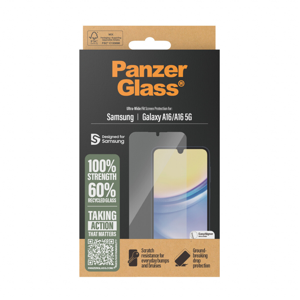 PanzerGlass ® Screen Protector Samsung Galaxy A16 | A16 5G | Ultra-Wide Fit w. EasyAligner Doorzichtige schermbeschermer 1 stuk( - Afbeelding 3