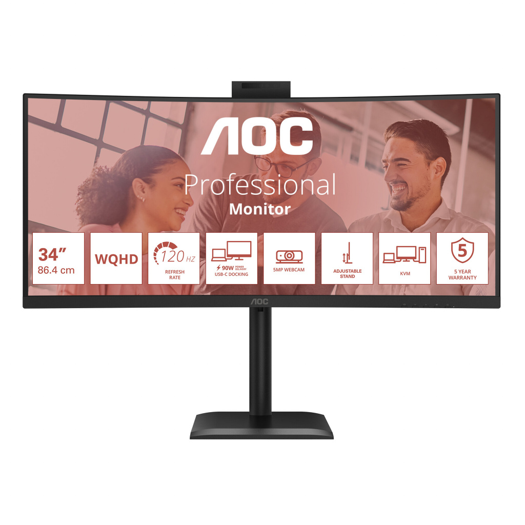 AOC E4 CU34E4CW computer monitor 86,4 cm (34") 3440 x 1440 Pixels UltraWide Quad HD LED Zwart - Afbeelding 2