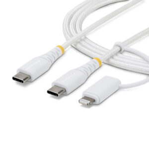 StarTech.com 1m 2-in-1 Robuuste USB-C Oplaadkabel met Lightning Adapter, 30W/60W, Apple MFi Gecertificeerd, Gevlochten USB C Laa
