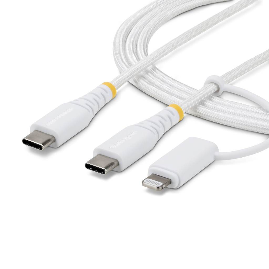 StarTech.com 1m 2-in-1 Robuuste USB-C Oplaadkabel met Lightning Adapter, 30W/60W, Apple MFi Gecertificeerd, Gevlochten USB C Laa