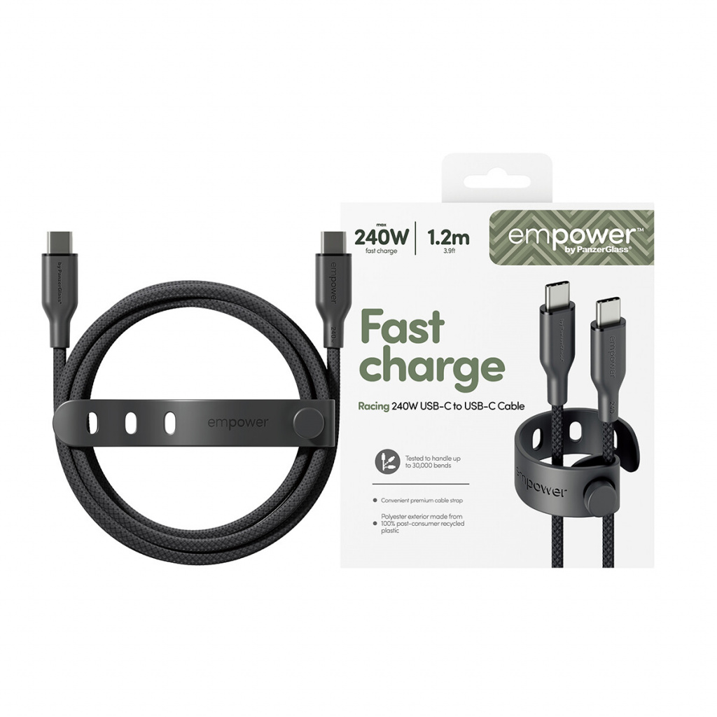 PanzerGlass empower™ by ® Racing 240W USB-C to USB-C Cable | USB 2.0 | 1.2M | Space Black USB-kabel Zwart - Afbeelding 2