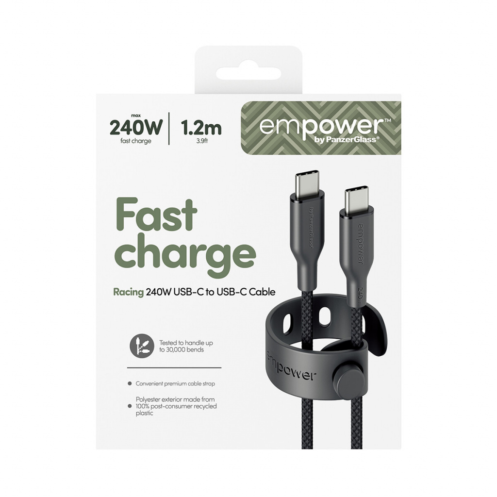 PanzerGlass empower™ by ® Racing 240W USB-C to USB-C Cable | USB 2.0 | 1.2M | Space Black USB-kabel Zwart - Afbeelding 3