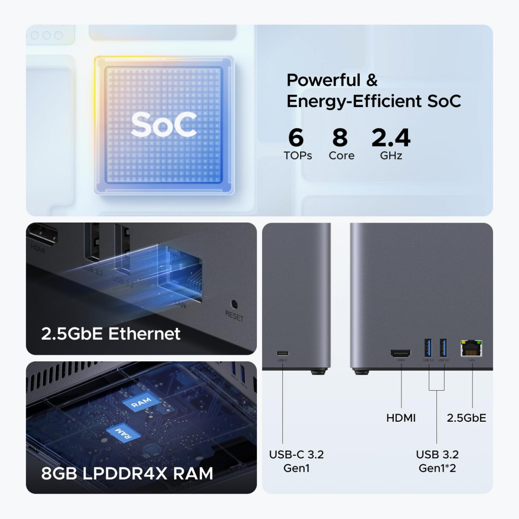 Ugreen DH4300 Plus NAS Mini Tower 8 GB LPPDDR4X UGOS Pro Grijs - Afbeelding 9