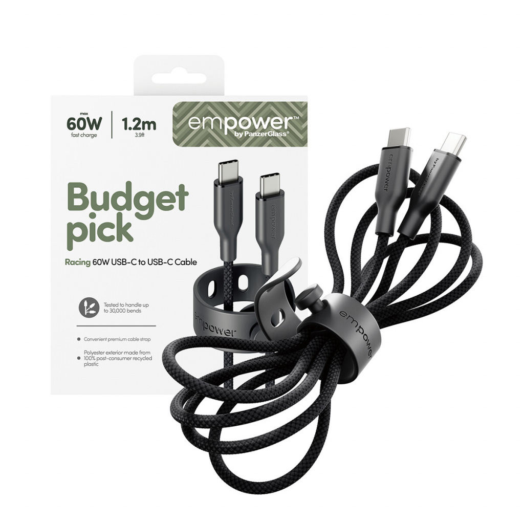 PanzerGlass empower™ by ® Racing 60W USB-C to USB-C Cable | USB 2.0 | 1.2M | Space Black USB-kabel Zwart - Afbeelding 5