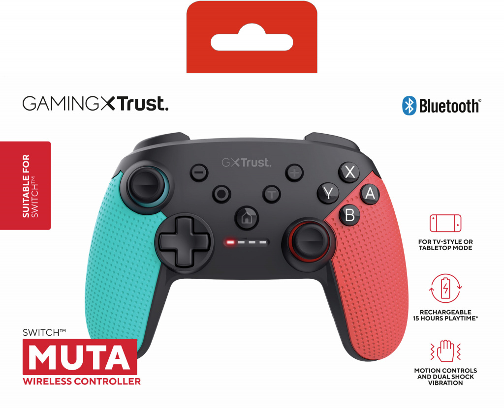 Trust GXT 1246B Muta Gamecontroller - Bluetooth gamecontroller – Voor Nintendo Switch – Oplaadbaar – Zwart/Blauw/Rood - Afbeelding 7