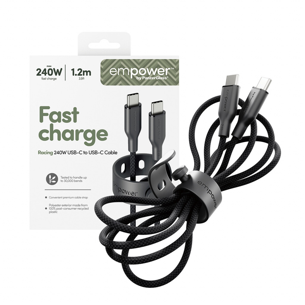 PanzerGlass empower™ by ® Racing 240W USB-C to USB-C Cable | USB 2.0 | 1.2M | Space Black USB-kabel Zwart - Afbeelding 5