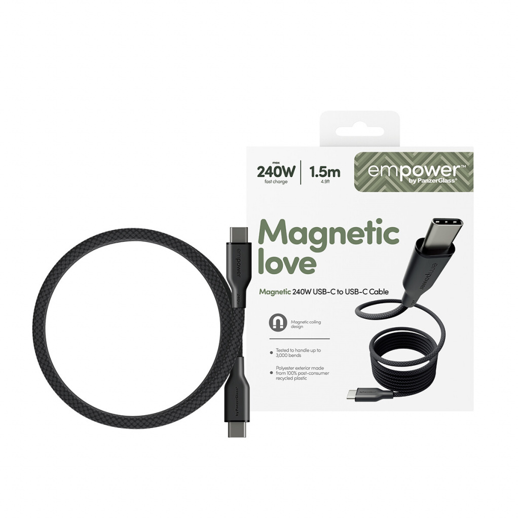 PanzerGlass empower™ by ® Magnetic 240W USB-C to USB-C Cable | USB 2.0 | 1.5M | Space Black USB-kabel 1,5 m Transparant - Afbeelding 2