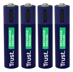 Trust USB-C Oplaadbare AAA Batterijen 4-pack - Oplaadbare AAA batterijen – USB-C oplaadbaar – 4 stuks – Blauw