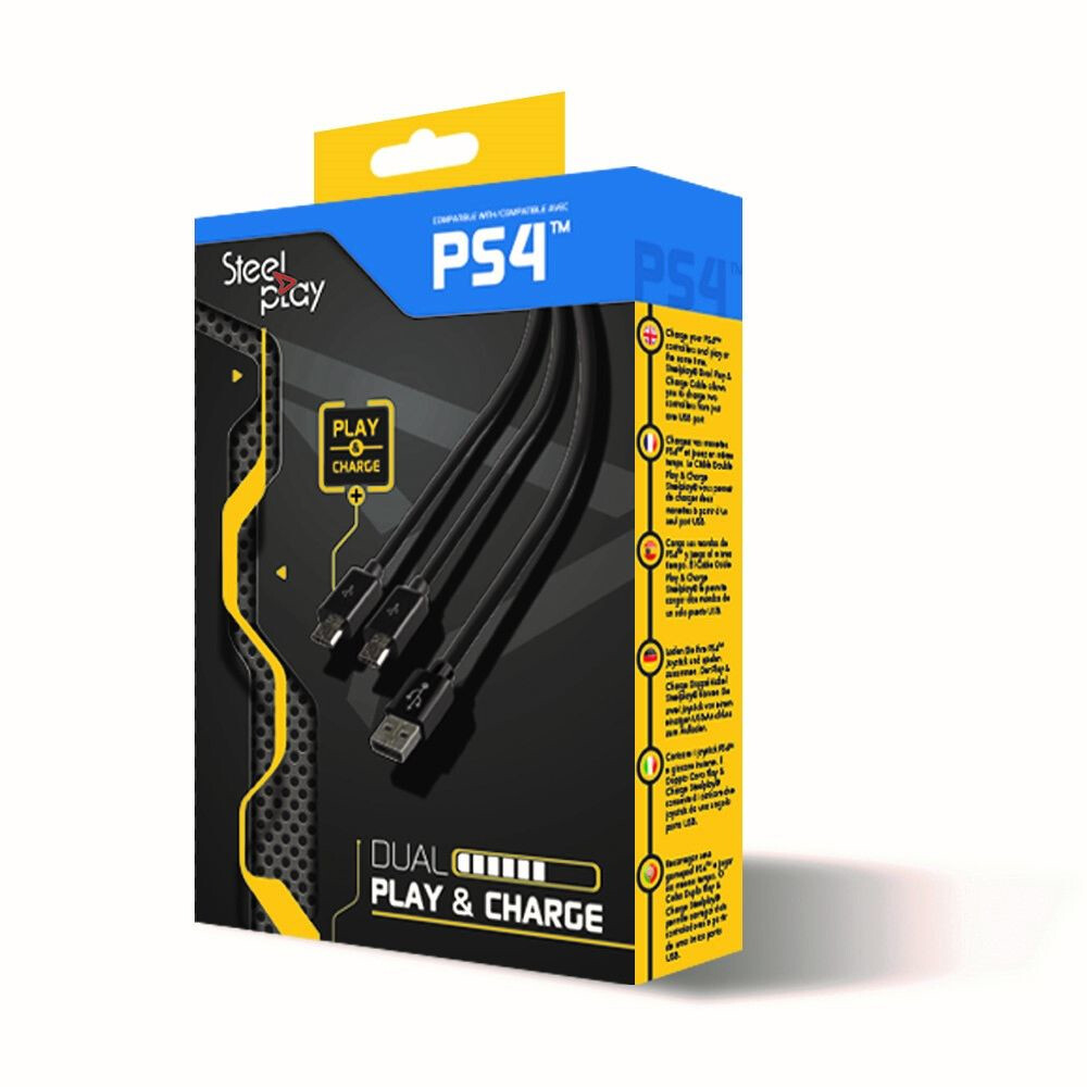 LEXIP X STEELPLAY Dual Play & Charge Cable for Controller 3m Black PS4 - Afbeelding 2