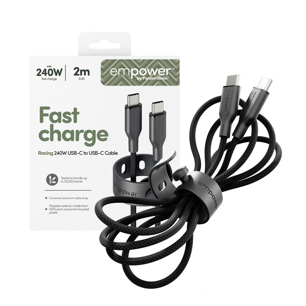 PanzerGlass empower™ by ® Racing 240W USB-C to USB-C Cable | USB 2.0 | 2M | Space Black USB-kabel Zwart - Afbeelding 5