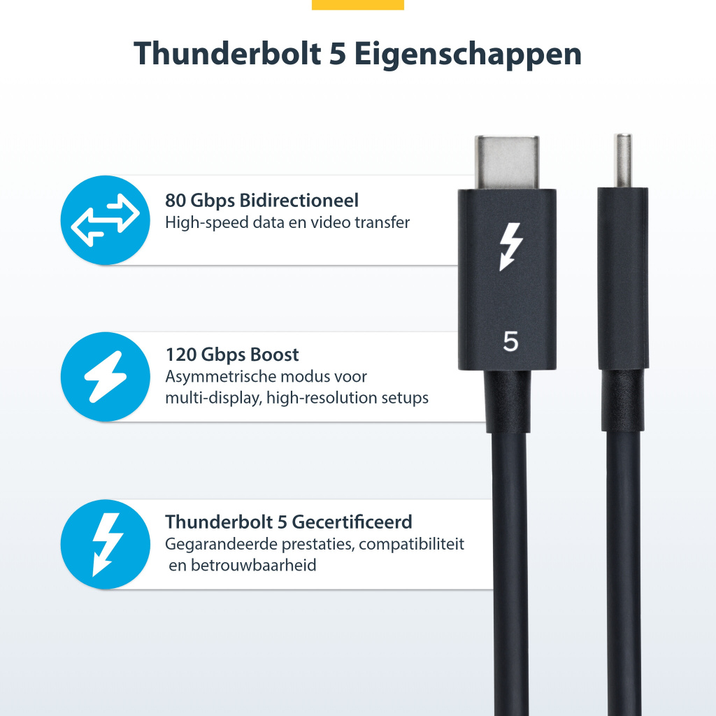 StarTech.com 1m Thunderbolt 5 Kabel, 80Gbps/Tot 120Gbps, 240W PD EPR, 8K 60Hz, Thunderbolt-Gecertificeerde Kabel, Compatibel met - Afbeelding 14