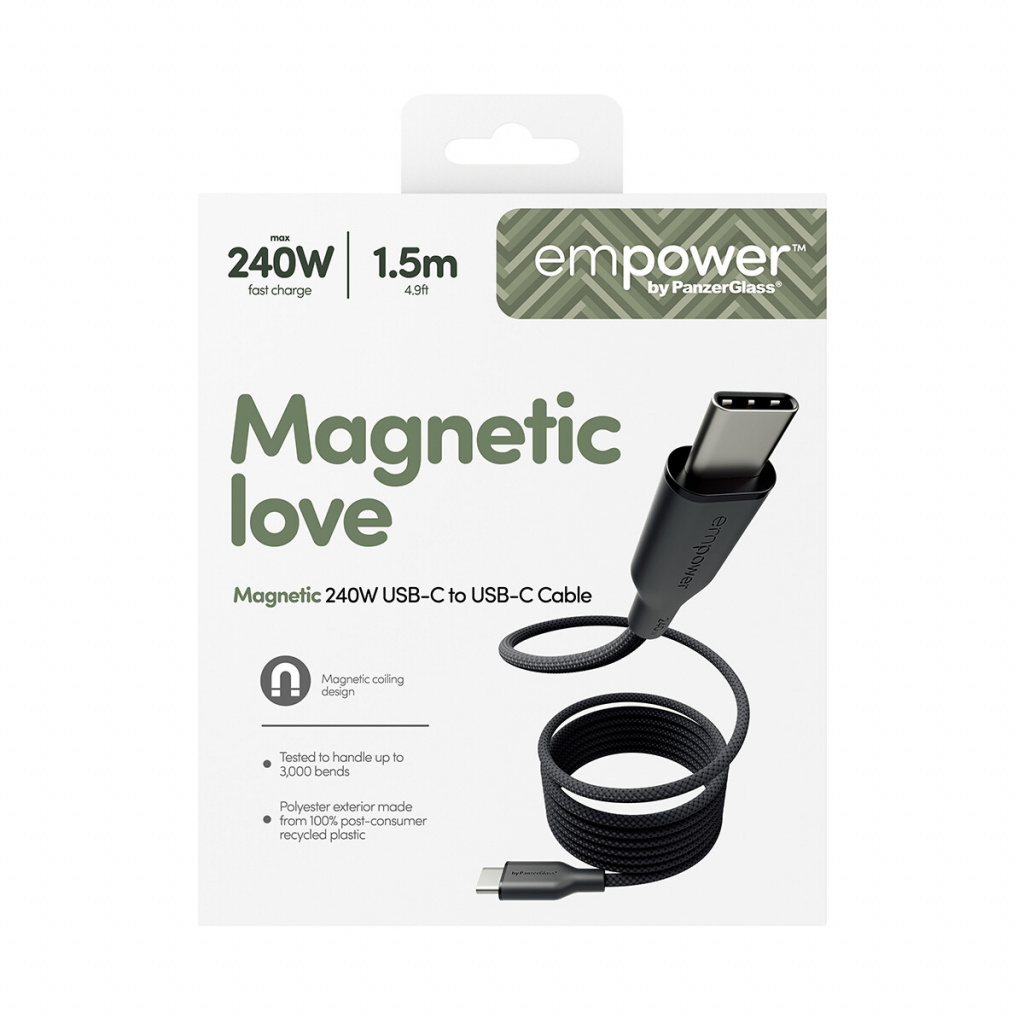 PanzerGlass empower™ by ® Magnetic 240W USB-C to USB-C Cable | USB 2.0 | 1.5M | Space Black USB-kabel 1,5 m Transparant - Afbeelding 3