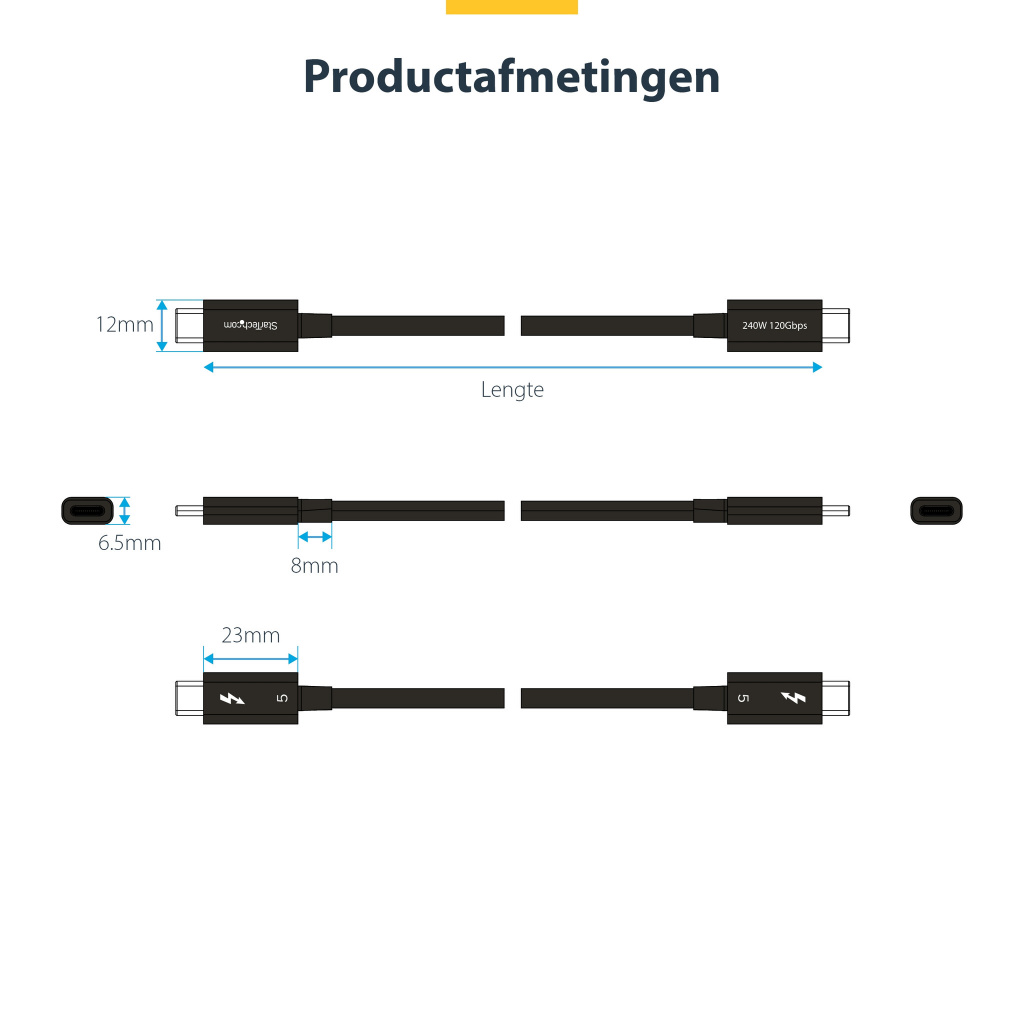 StarTech.com 1m Thunderbolt 5 Kabel, 80Gbps/Tot 120Gbps, 240W PD EPR, 8K 60Hz, Thunderbolt-Gecertificeerde Kabel, Compatibel met - Afbeelding 11