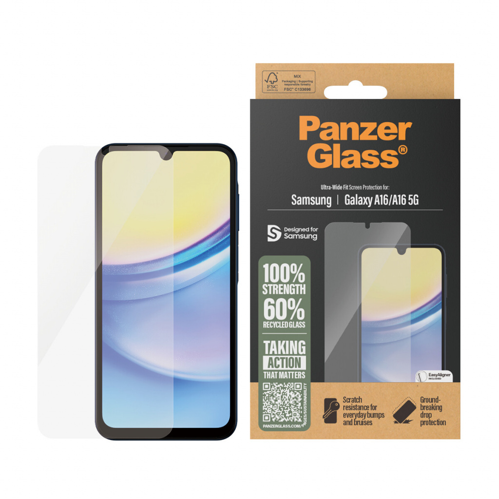 PanzerGlass ® Screen Protector Samsung Galaxy A16 | A16 5G | Ultra-Wide Fit w. EasyAligner Doorzichtige schermbeschermer 1 stuk( - Afbeelding 2