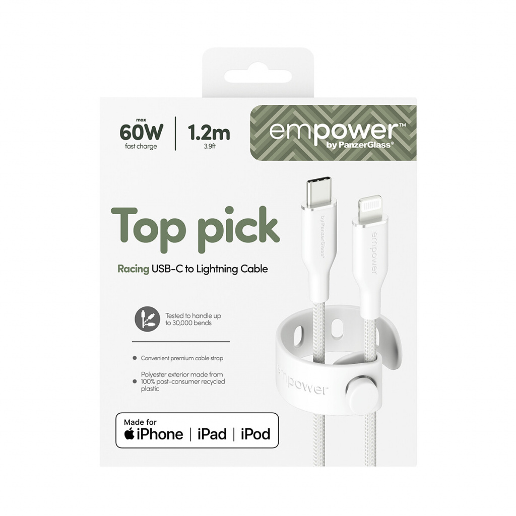 PanzerGlass empower™ by ® Racing 60W USB-C to Lightning Cable | USB 2.0 | 1.2M | Silver White USB-kabel Wit - Afbeelding 3