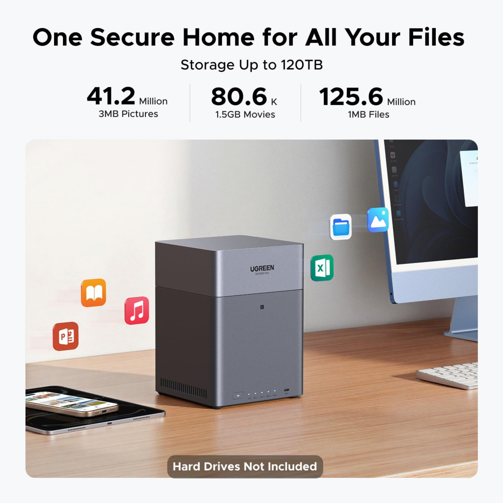 Ugreen DH4300 Plus NAS Mini Tower 8 GB LPPDDR4X UGOS Pro Grijs - Afbeelding 3