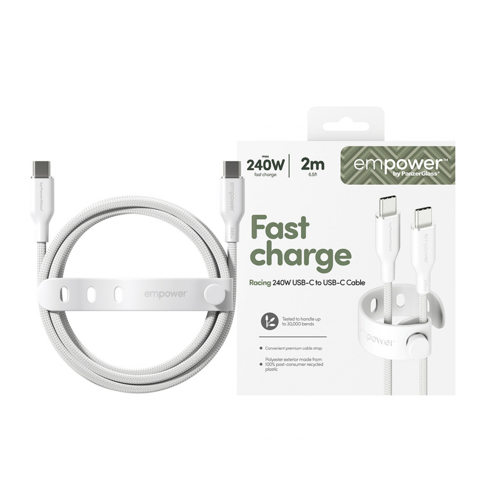PanzerGlass empower™ by ® Racing 240W USB-C to USB-C Cable | USB 2.0 | 2M | Silver White USB-kabel Wit - Afbeelding 2