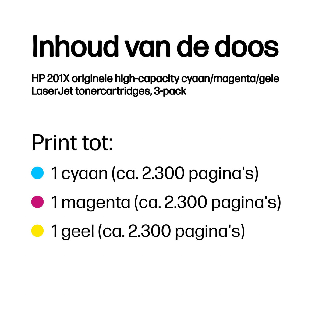 HP 201X originele high-capacity cyaan/magenta/gele LaserJet tonercartridges, 3-pack - Afbeelding 3