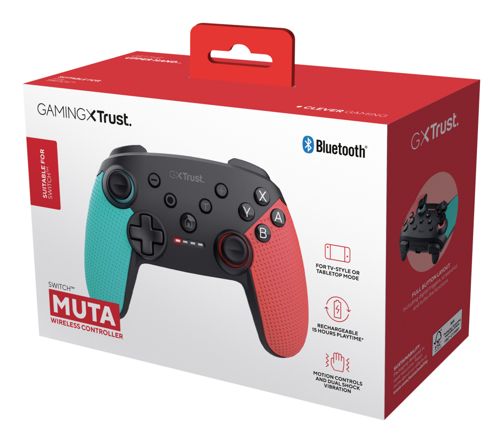 Trust GXT 1246B Muta Gamecontroller - Bluetooth gamecontroller – Voor Nintendo Switch – Oplaadbaar – Zwart/Blauw/Rood - Afbeelding 6