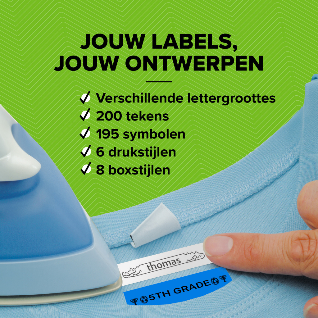 DYMO LetraTag originel opstrijkbare textiellabels | 12 mm x 2 m rol | Zwart afdrukken op witte etiketten | opstrijkbaar voor Let - Afbeelding 10