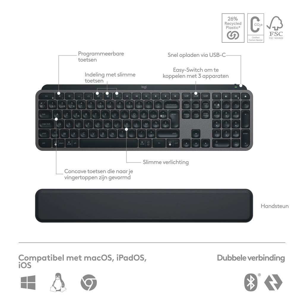 Logitech Master 920-011614 toetsenbord Inclusief muis Kantoor Bluetooth QWERTY US International Grafiet - Afbeelding 9