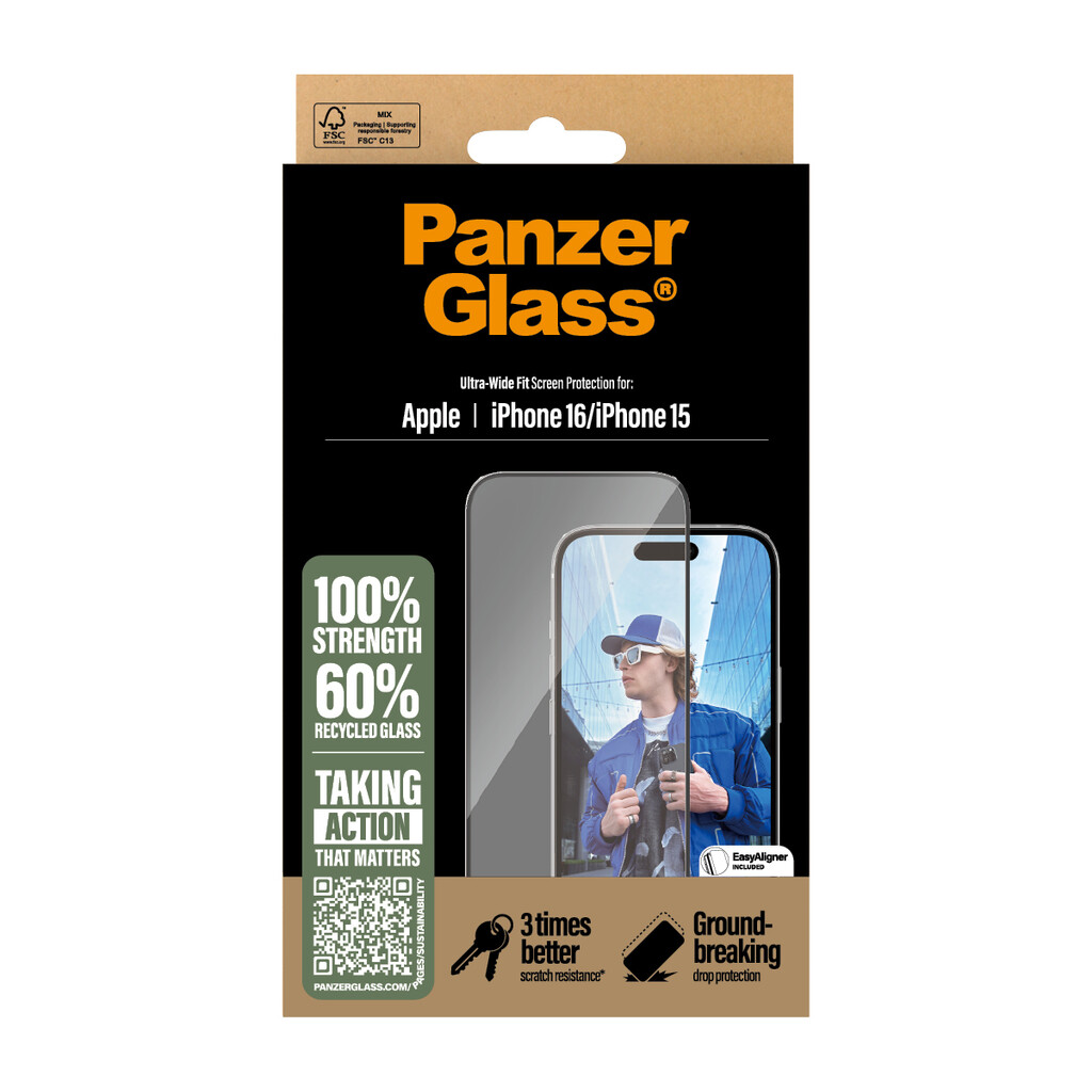 Panzerglass Gehard Glas Edge To Edge Screenprotector iPhone 16 - Afbeelding 4