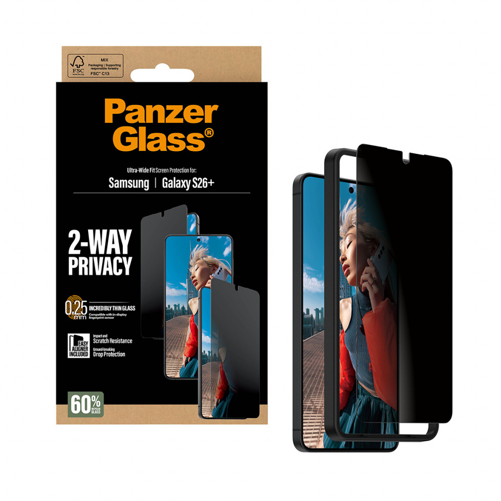 PanzerGlass ® 2-Way Privacy Screen Protector Samsung Galaxy S26+ | Ultra-Wide Fit w. EasyAligner Doorzichtige schermbeschermer 1 - Afbeelding 6