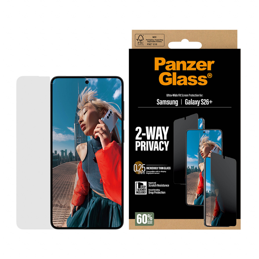 PanzerGlass ® 2-Way Privacy Screen Protector Samsung Galaxy S26+ | Ultra-Wide Fit w. EasyAligner Doorzichtige schermbeschermer 1 - Afbeelding 4