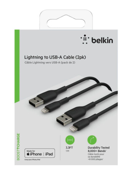 Belkin CAA001BT1MBK2PK Lightning-kabel 1 m Zwart