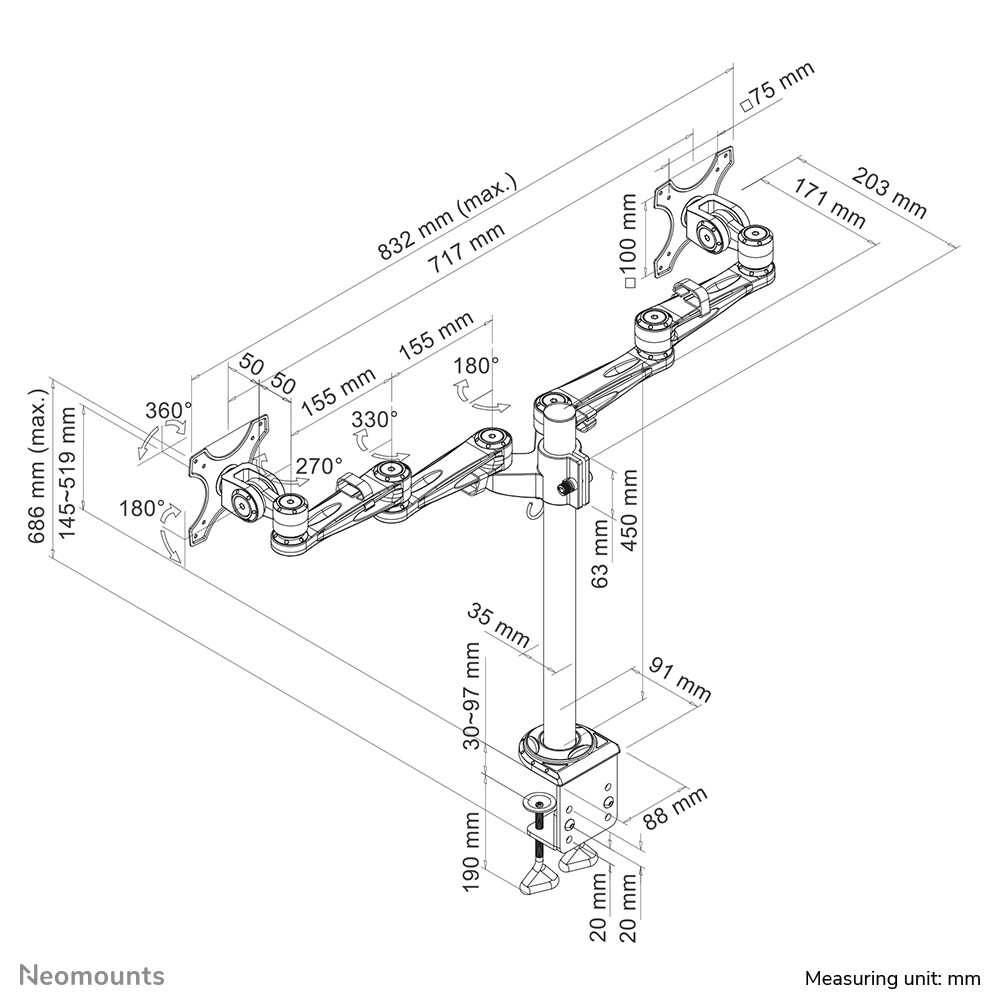 Neomounts FPMA-D935D Monitorarm 14-27" - Afbeelding 8
