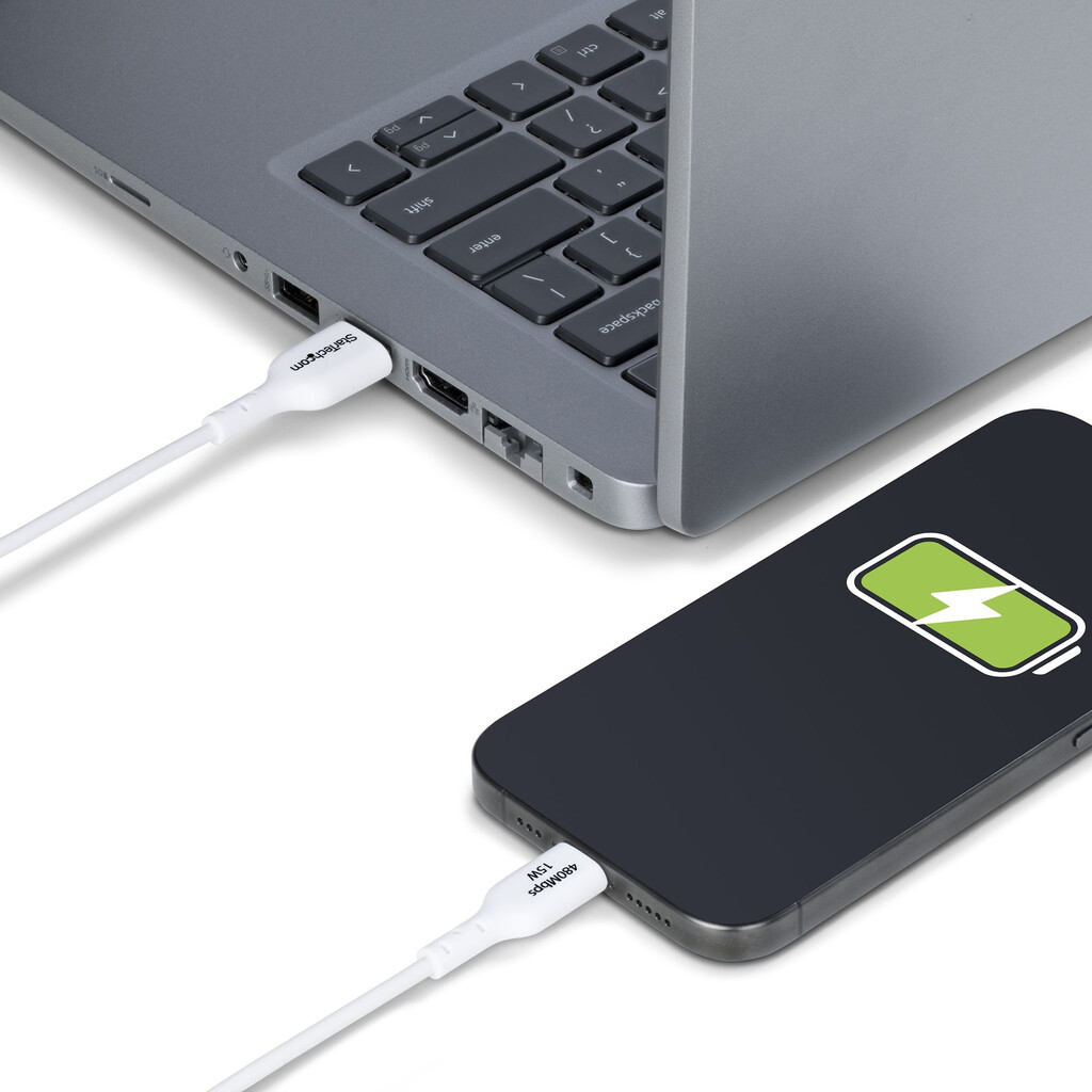 StarTech.com 2m USB-A naar USB-C Laadkabel, Charge & Sync, 3A, USB 2.0, TPE Mantel - Witte USB Oplaadkabel - Afbeelding 7