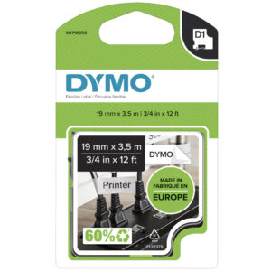 DYMO originele D1 Duurzame flexibele nylon labels | Witte Tekst op Zwart Label | 12 mm x 3,5 m | zelfklevende etiketten voor de
