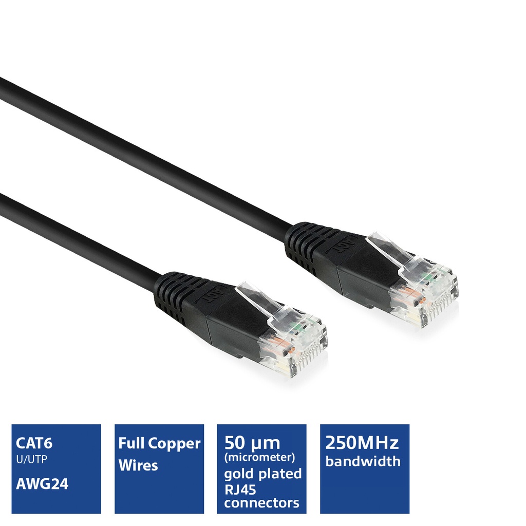 ACT Zwart 5,0 meter U/UTP CAT6 patchkabel met RJ45 connectoren - Afbeelding 2