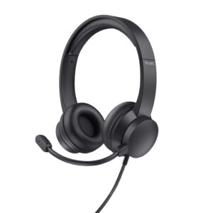 Trust Ayda Headset - 3,5 mm headset voor kantoor en calls – Opklapbare microfoon – Volumeregeling in kabel – Zwart
