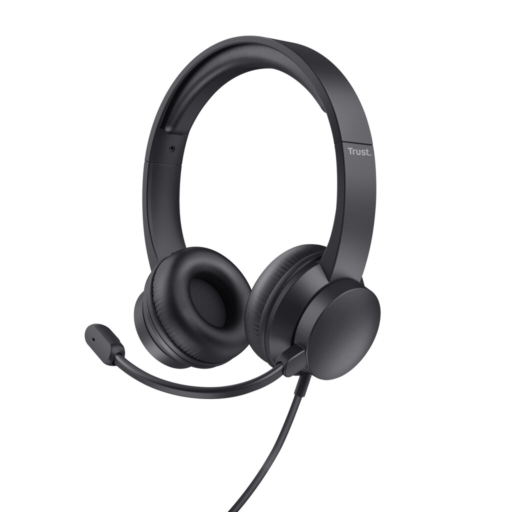Trust Ayda Headset - 3,5 mm headset voor kantoor en calls – Opklapbare microfoon – Volumeregeling in kabel – Zwart
