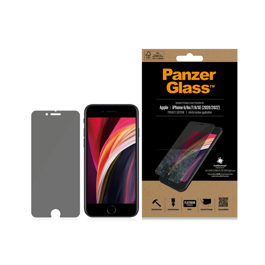 PanzerGlass ® Privacy Screen Protector iPhone SE (2020/2022) | 8 | 7 | 6 | 6s | Standard Fit Doorzichtige schermbeschermer Apple - Afbeelding 3