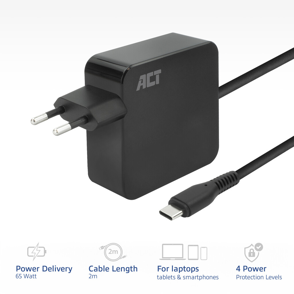 ACT USB-C laptoplader 65W met Power Delivery-profielen, 2 meter - Afbeelding 2