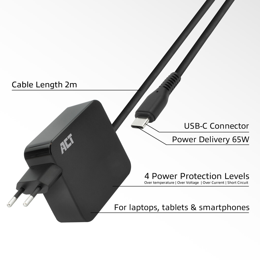 ACT USB-C laptoplader 65W met Power Delivery-profielen, 2 meter - Afbeelding 3