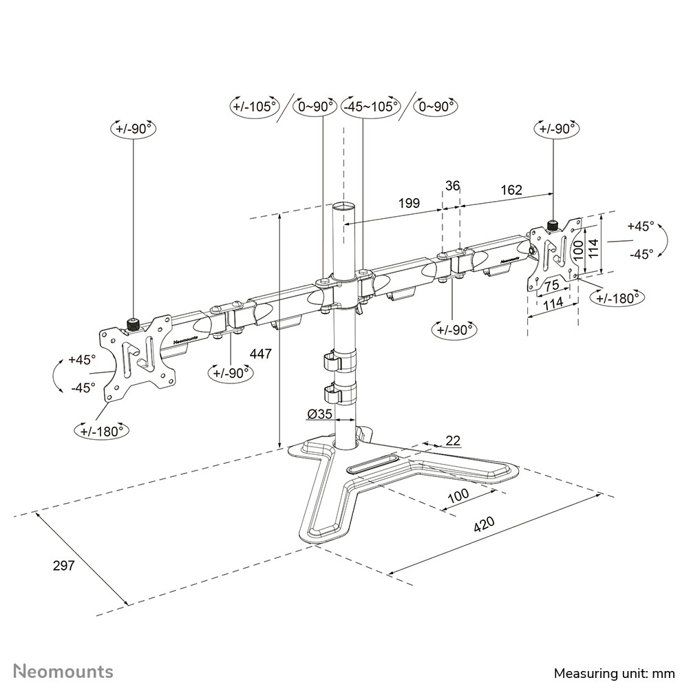 Neomounts DS45-600BL2 Monitorstandaard voor twee schermen 10-32" - Afbeelding 16