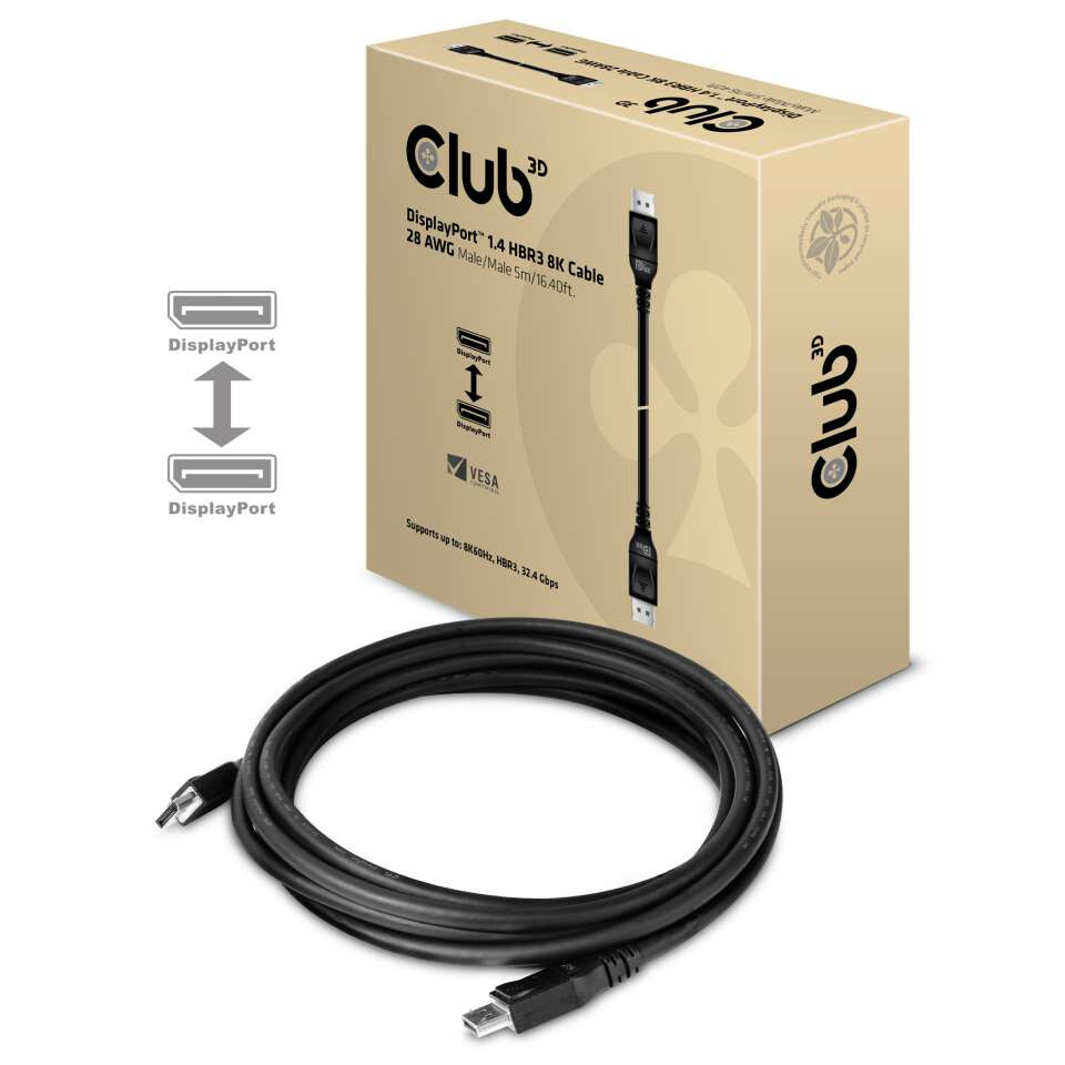 CLUB3D DisplayPort 1.4 HBR3 8K Kabel M/M 5 meter - Afbeelding 2
