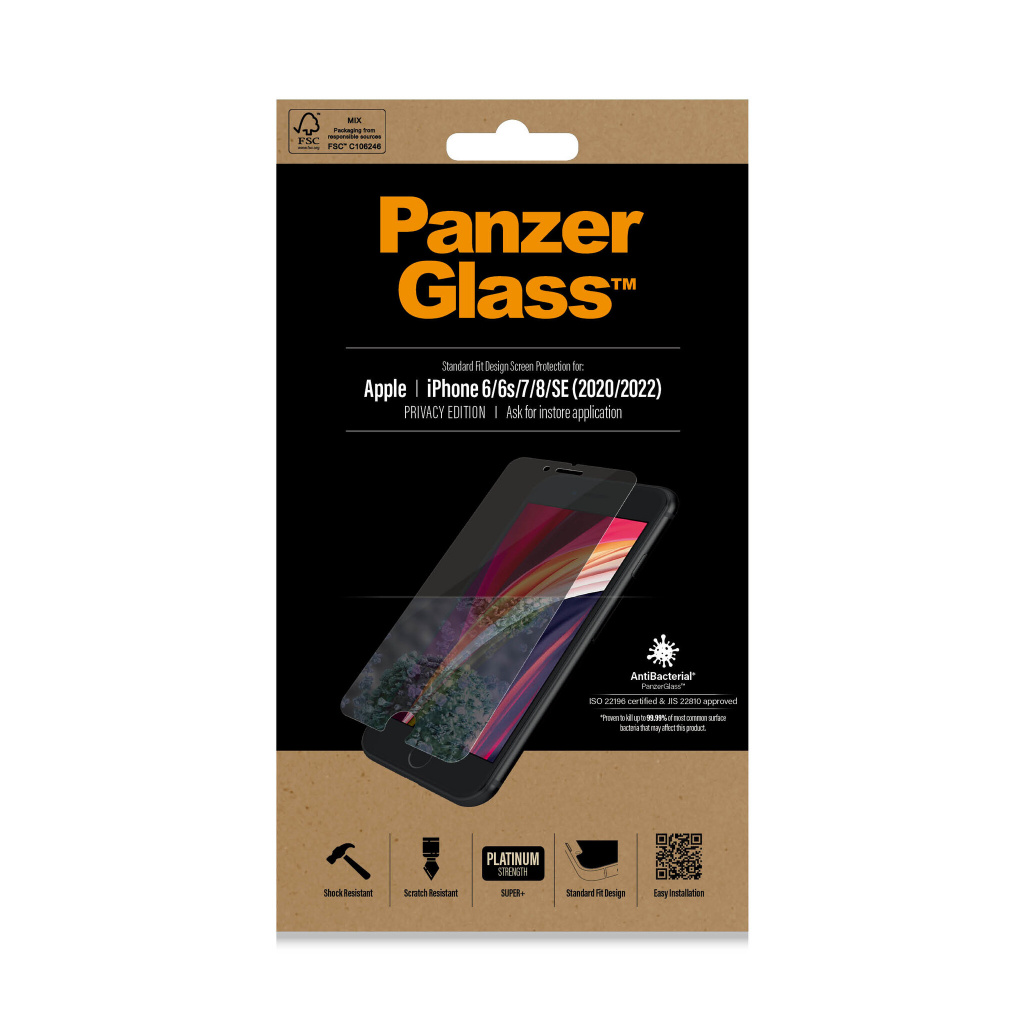 PanzerGlass ® Privacy Screen Protector iPhone SE (2020/2022) | 8 | 7 | 6 | 6s | Standard Fit Doorzichtige schermbeschermer Apple - Afbeelding 2