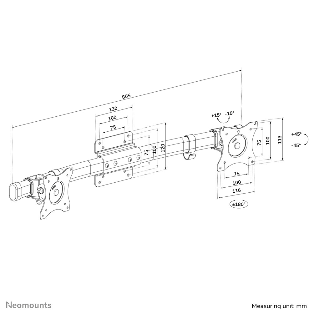 Neomounts FPMA-CB100BLACK Dual crossbar monitorarm adapter 10-27" - Afbeelding 8