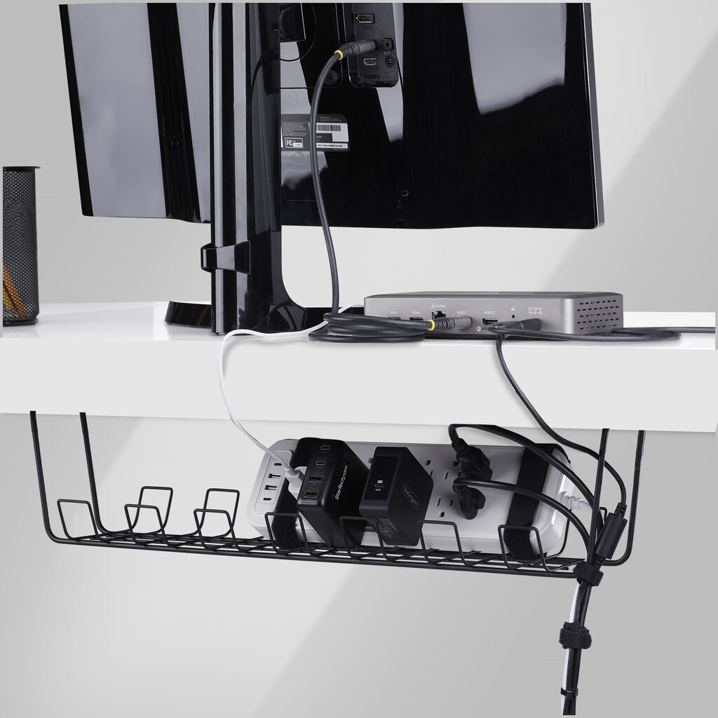 StarTech.com Kabelmanagement Tray voor onder bureau, 61,5cm Lang, Metalen Kabelgoot, Schroefmontage, Metaal, Zwart, TAA - Afbeelding 4