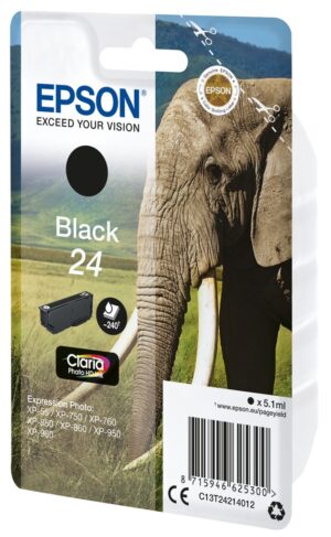 Epson Elephant Singlepack Black 24 Claria Photo HD Ink