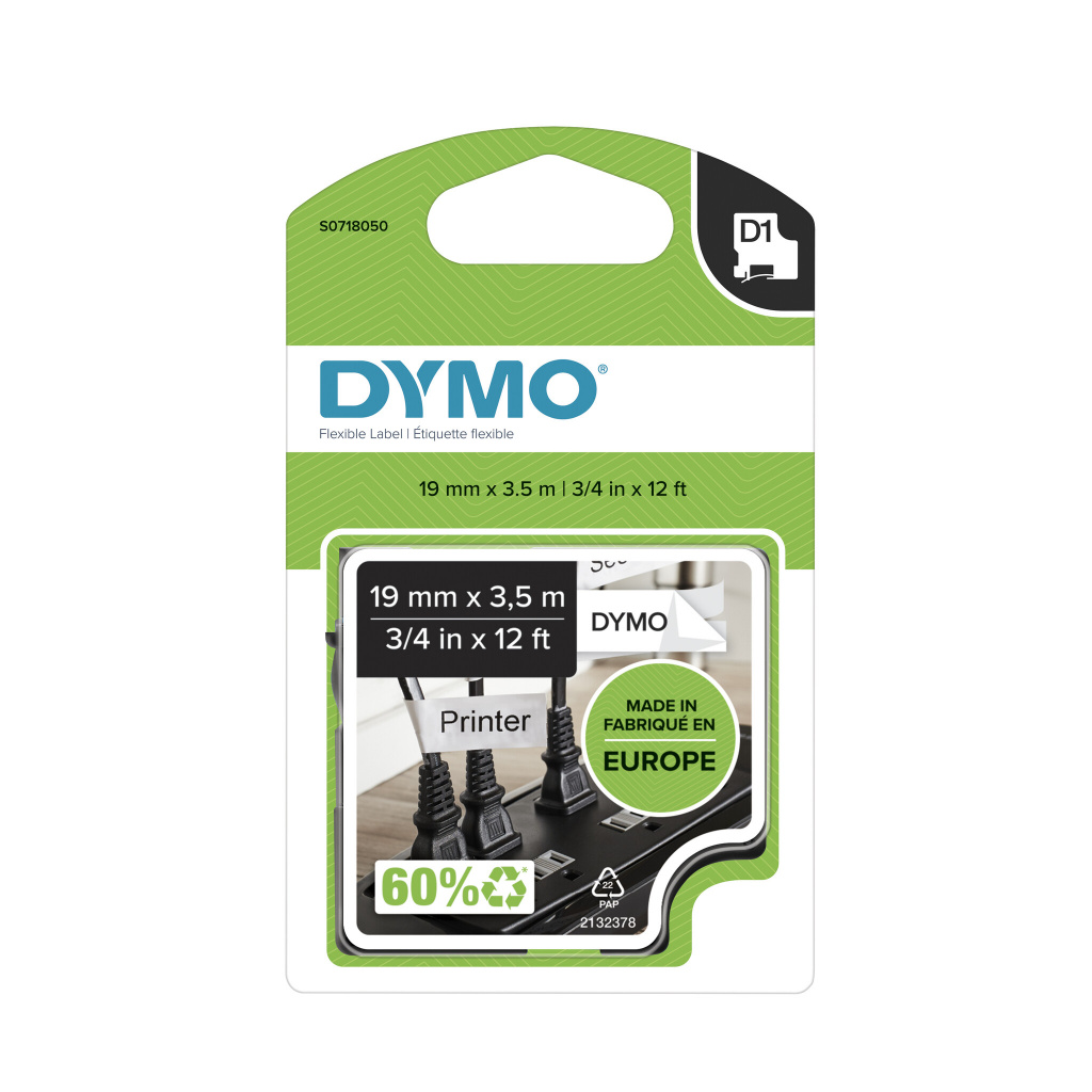 DYMO originele D1 Duurzame flexibele nylon labels | Witte Tekst op Zwart Label | 12 mm x 3,5 m | zelfklevende etiketten voor de - Afbeelding 2